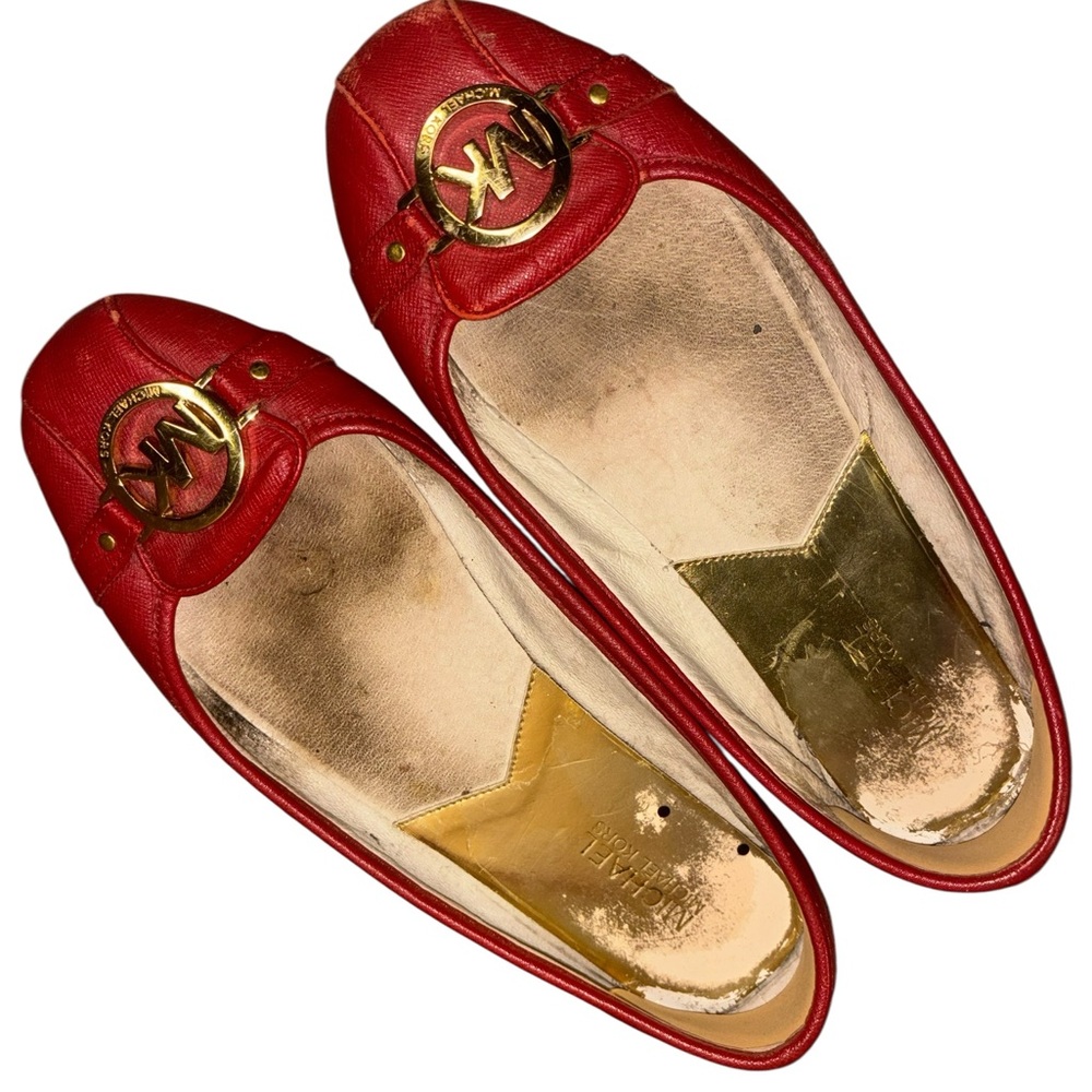 Michael Kors Red Leather Loafers with Gold Accents